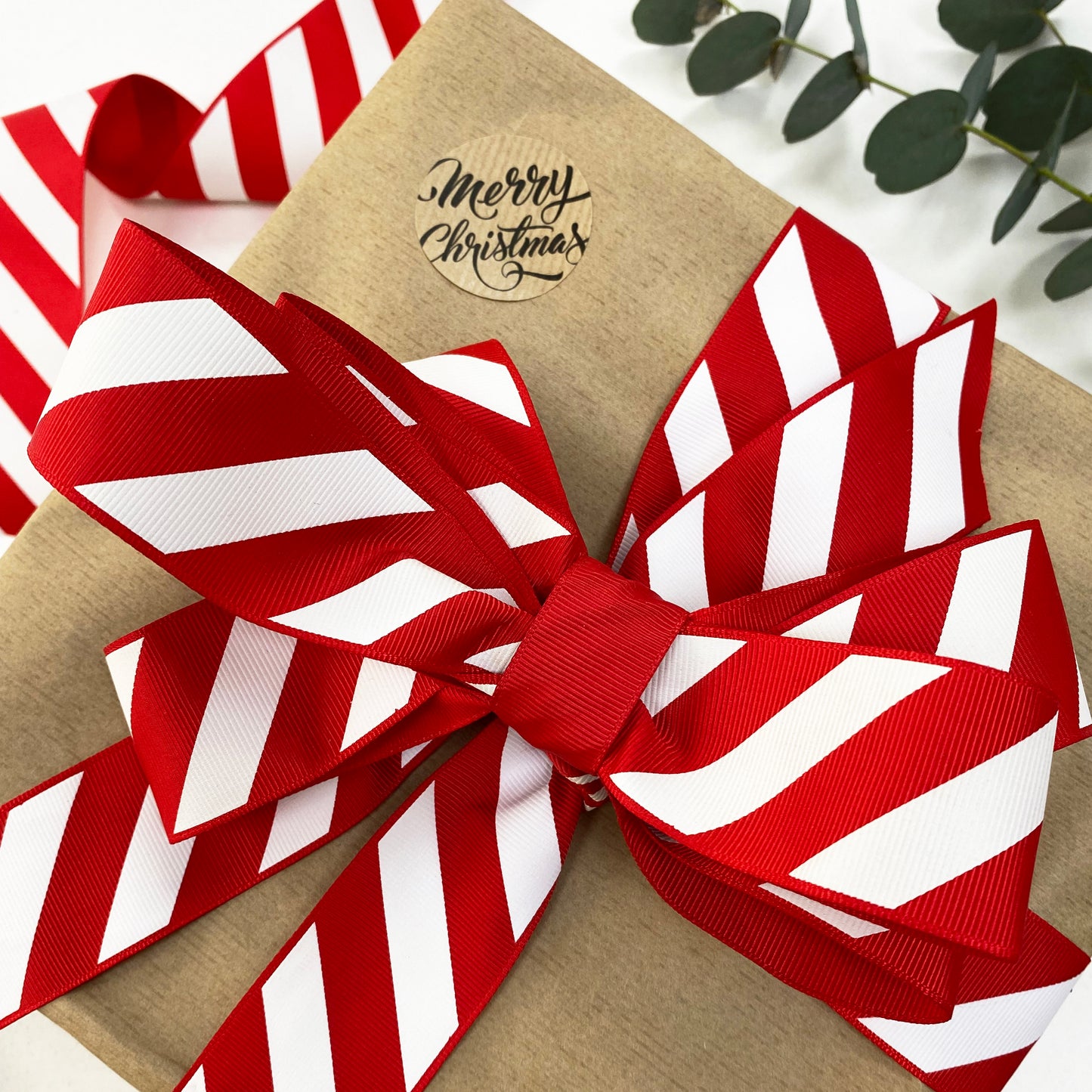 Stripe Ribbon 38mm Red & White Stripe Candy Cane Grosgrain | Christmas Wrapping Craft Wreath Bows | Metre or 25m Roll - SweetpeaStore
