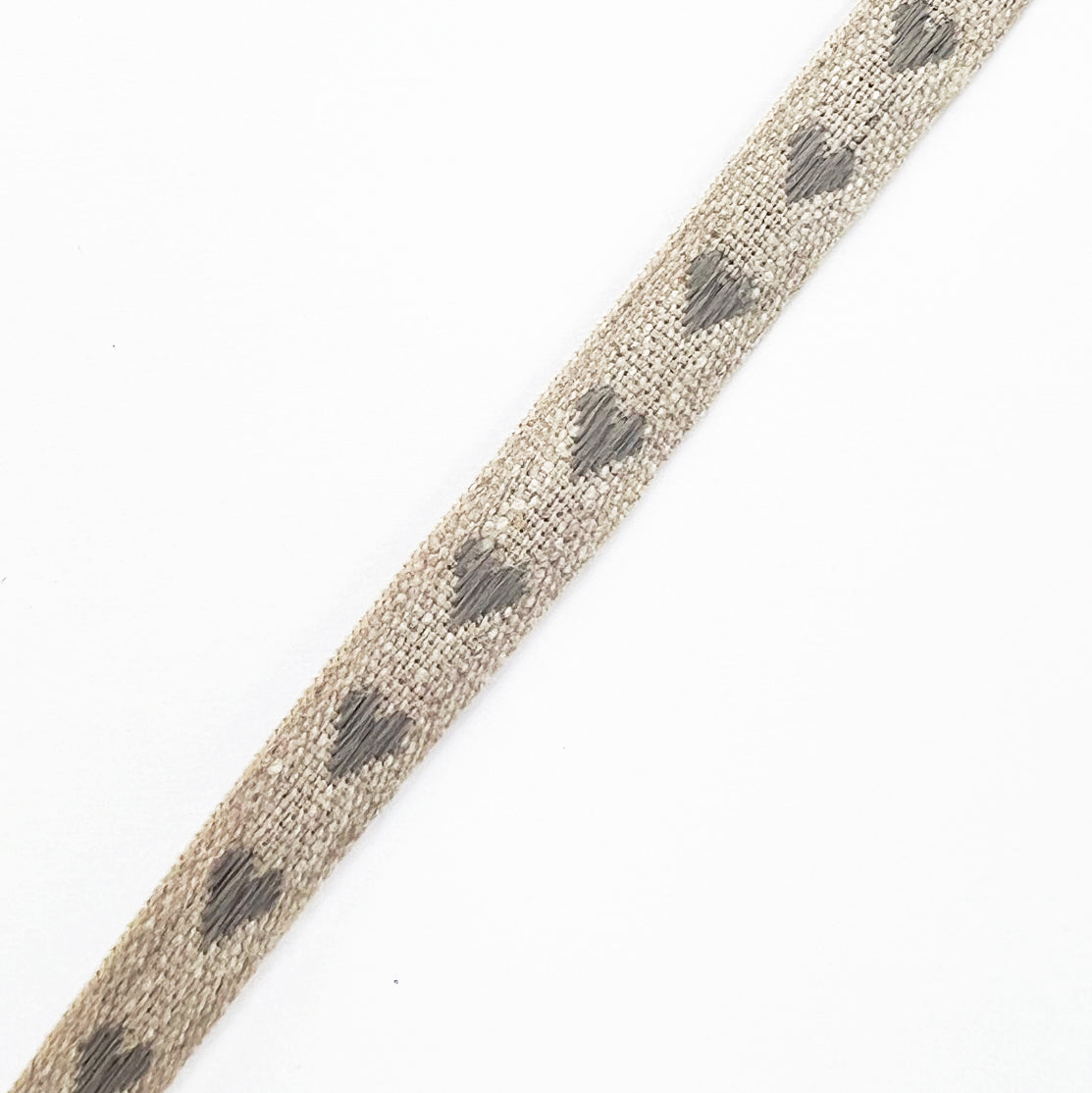 Linen Woven Heart Ribbon 10mm Grey & Natural Cream | Per Metre or Full 25m Roll | Craft Sewing Wedding Valentine's Wrapping - SweetpeaStore