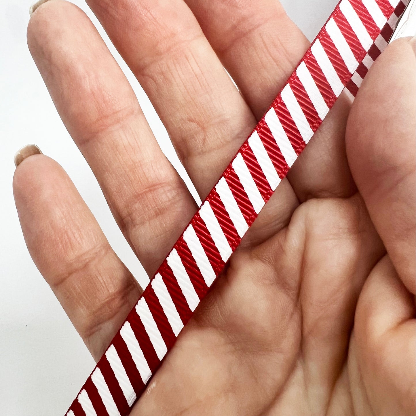 9mm Ribbon Red & White Stripe Candy Cane Grosgrain Ribbon | Per Metre or 25m ROLL | Wrapping Craft Decorations - SweetpeaStore