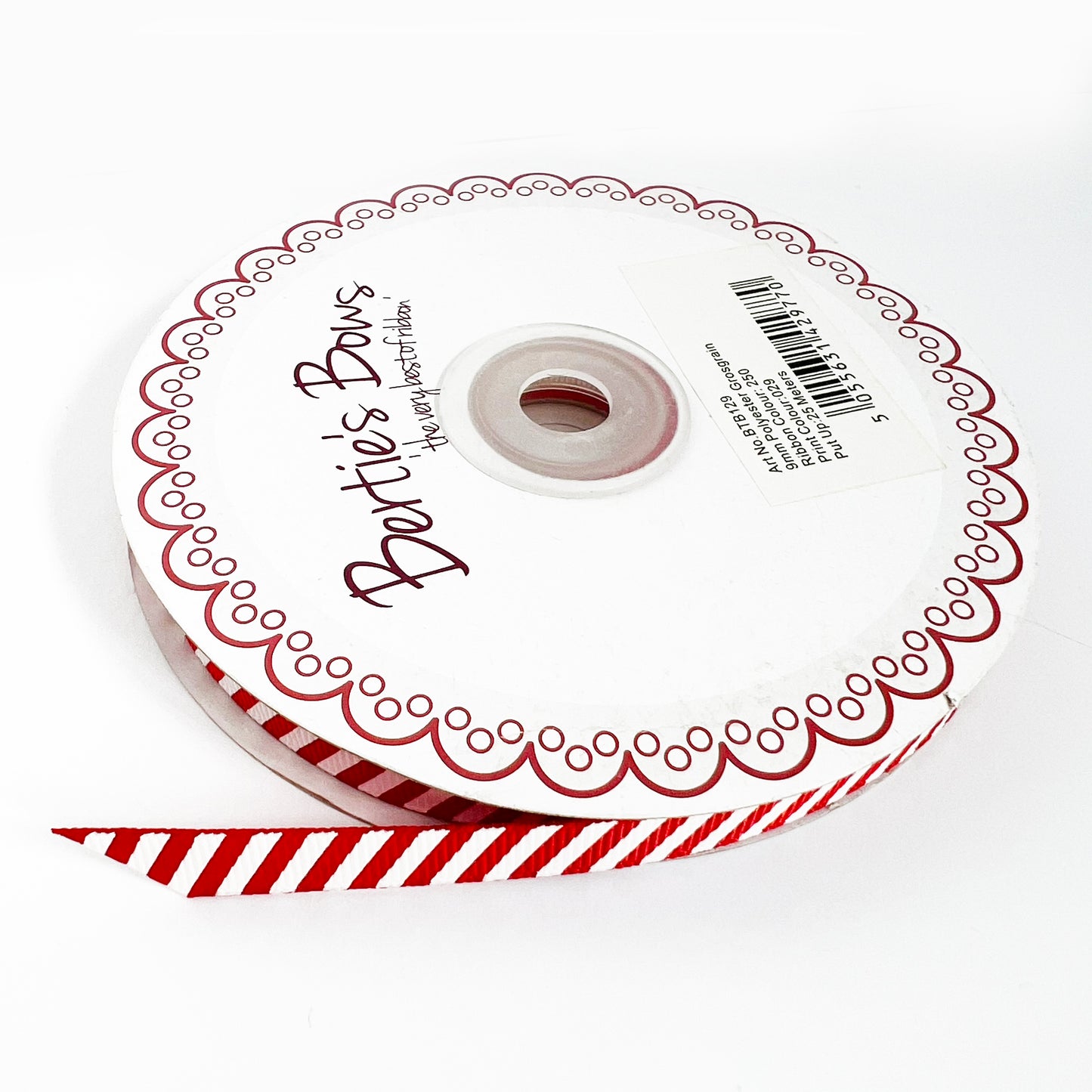 9mm Ribbon Red & White Stripe Candy Cane Grosgrain Ribbon | Per Metre or 25m ROLL | Wrapping Craft Decorations - SweetpeaStore