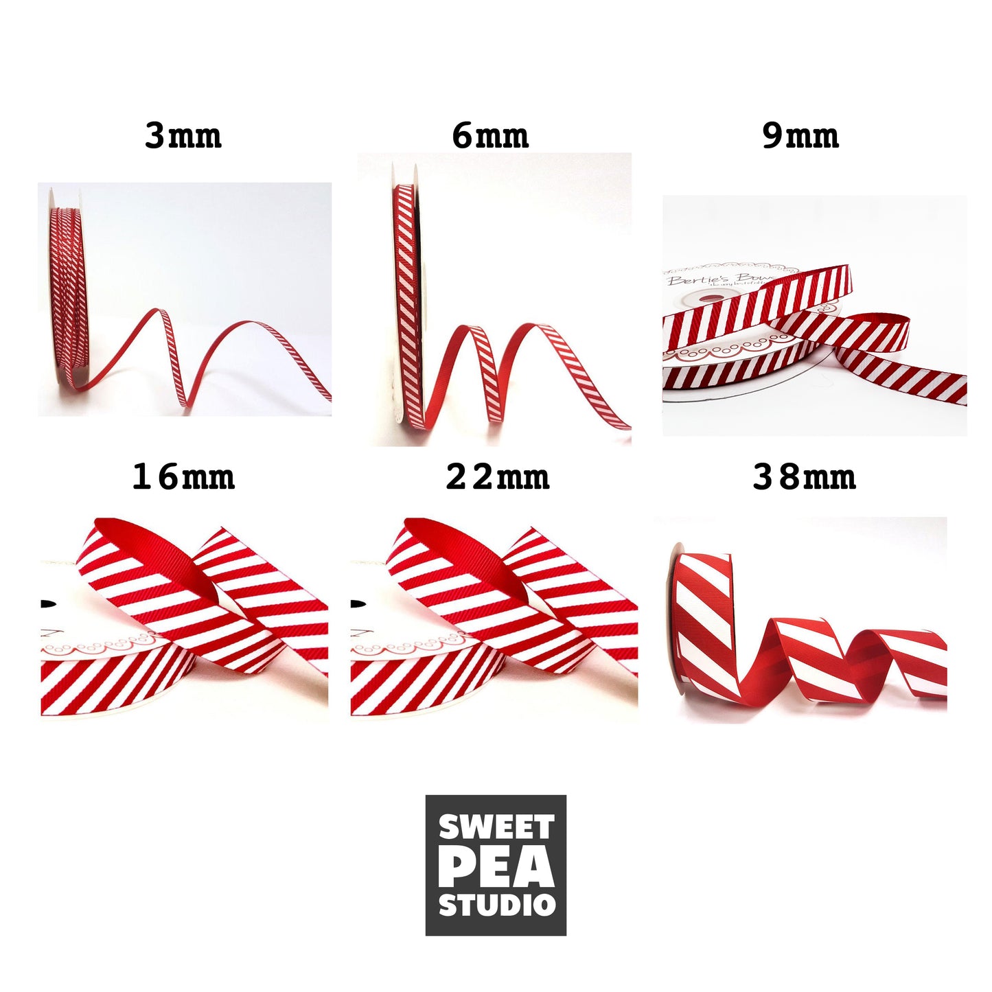 9mm Ribbon Red & White Stripe Candy Cane Grosgrain Ribbon | Per Metre or 25m ROLL | Wrapping Craft Decorations - SweetpeaStore