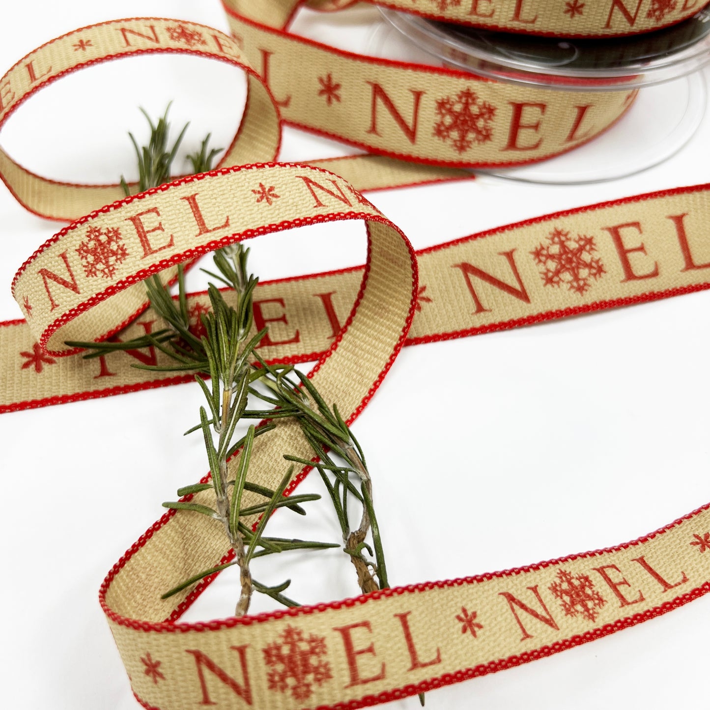 Christmas Ribbon | Noel Snowflake Print 25mm 15mm | Cream Red Black | Wrapping - SweetpeaStore