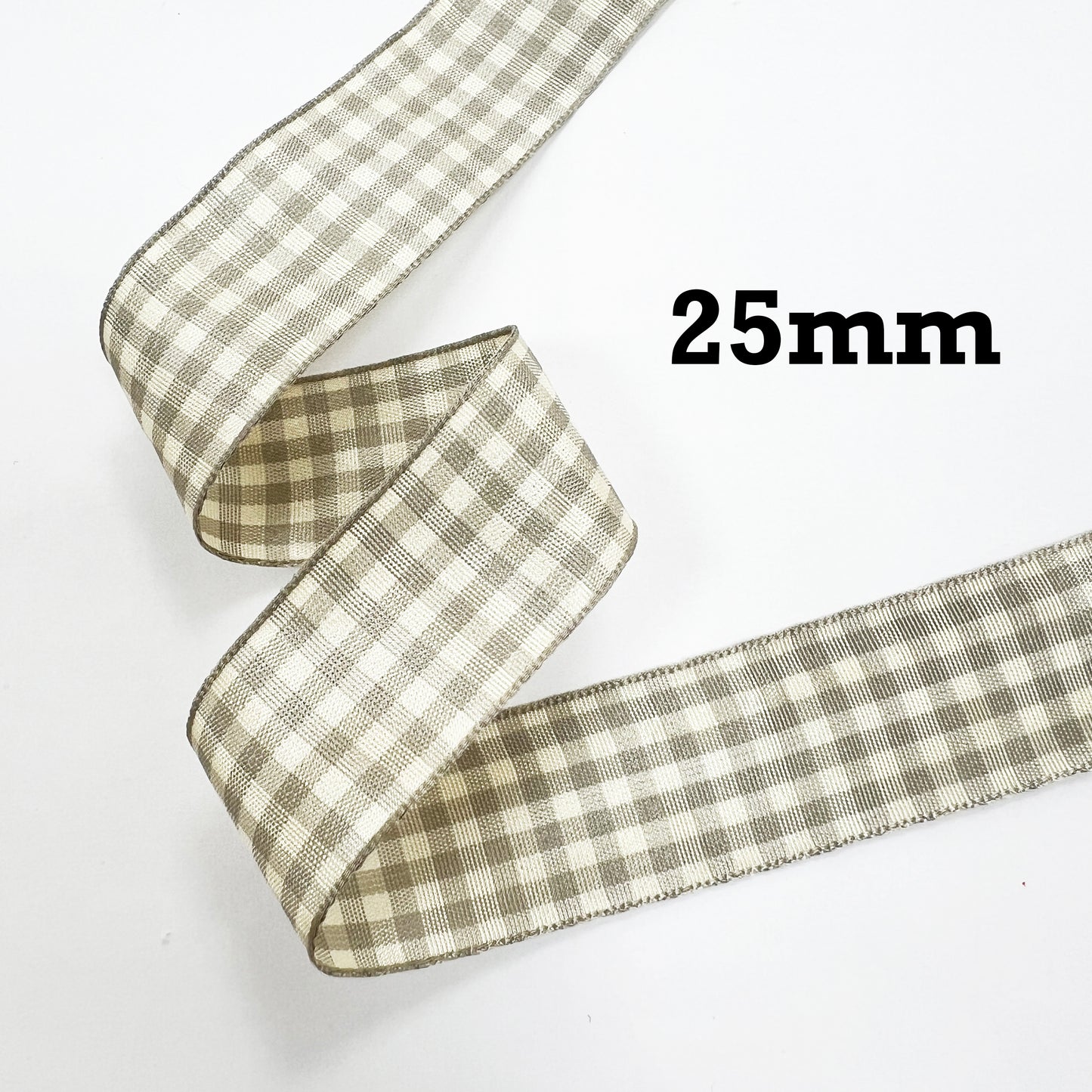 Warm Grey & Cream Gingham Ribbon | 10mm 25mm 1m Full 20m | Craft Wrapping Bows