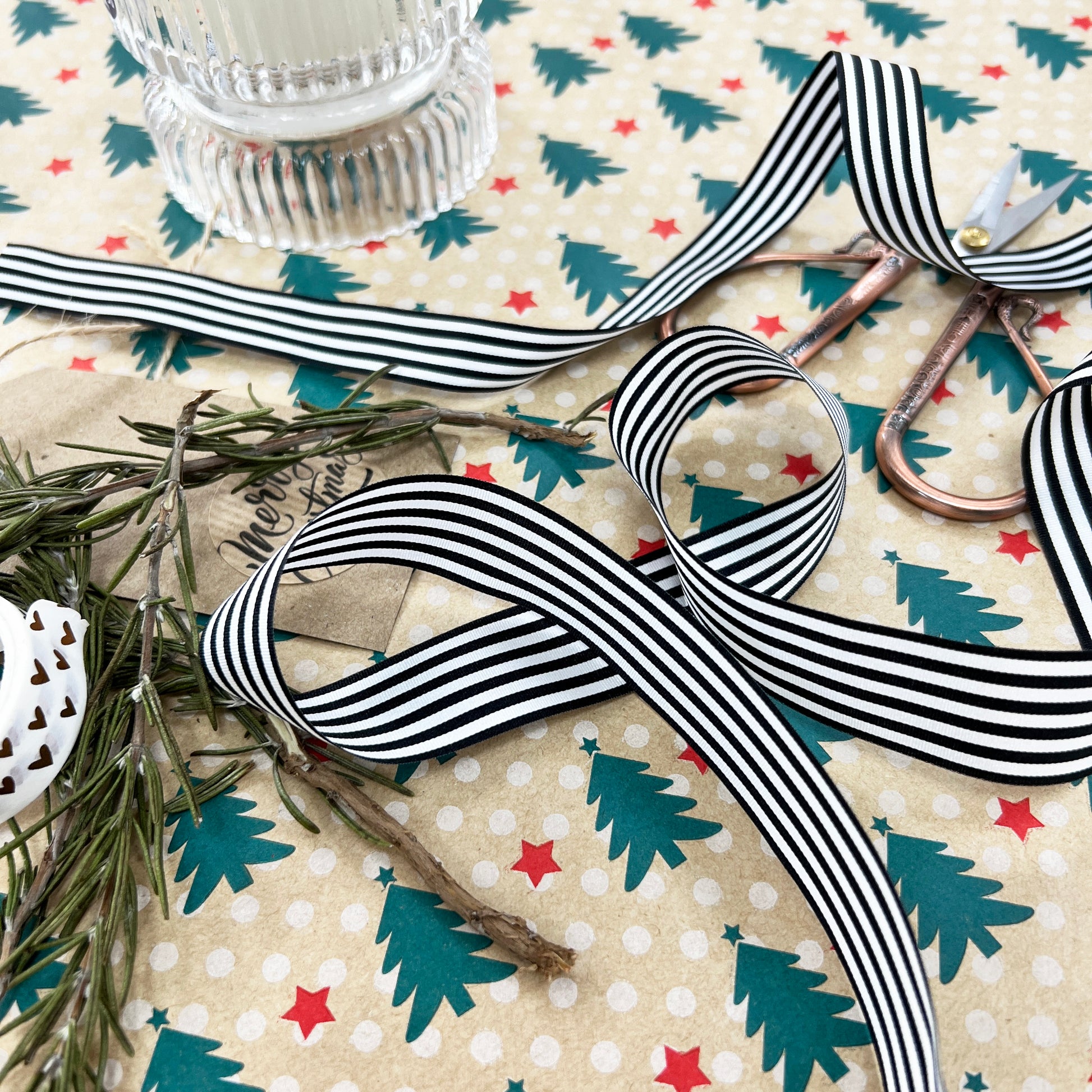 Black & White Stripe Ribbon | 3 Widths 9mm 16mm 25mm | Choose Length or Roll - SweetpeaStore
