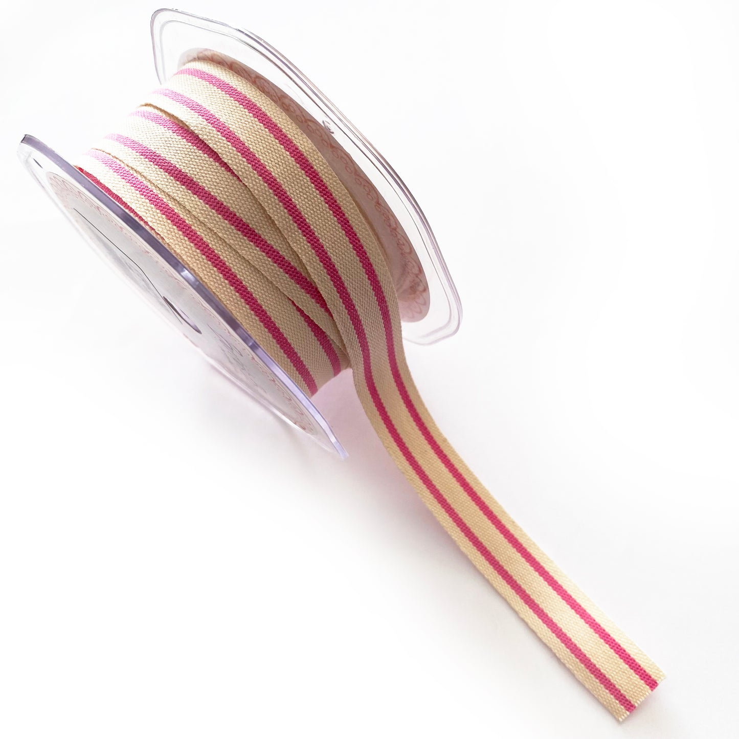 Pink & Cream Ribbon | Stripe Rustic Vintage Ticking Woven Cotton | 15mm 1.5cm - SweetpeaStore
