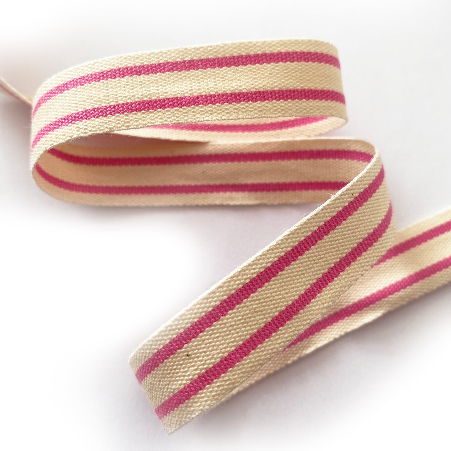 Pink & Cream Ribbon | Stripe Rustic Vintage Ticking Woven Cotton | 15mm 1.5cm - SweetpeaStore