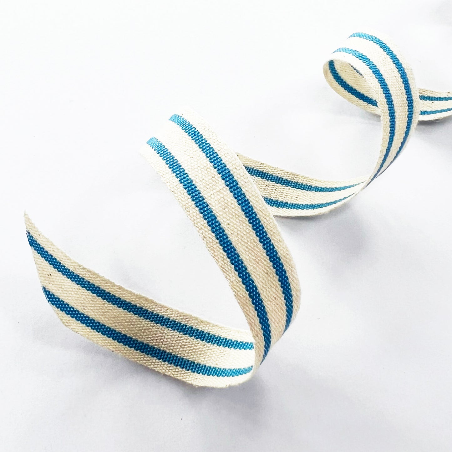 Blue & Cream Ribbon | Stripe Cotton Rustic Ticking 16mm | 1m or Full 20m Roll