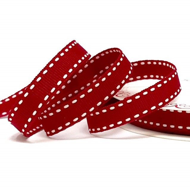 Red Ribbon Gift Wrap Hearts White | 38mm 16mm | Love Stripe Spot Grosgrain - SweetpeaStore