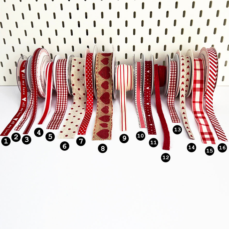 Red Ribbon Gift Wrap Hearts White | 38mm 16mm | Love Stripe Spot Grosgrain - SweetpeaStore