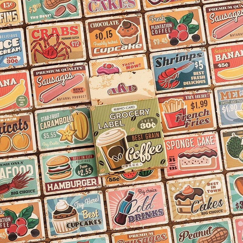 Retro Food Advertising Stickers | 45 Mini Box Scrapbooking | Journalling Stationery - SweetpeaStore