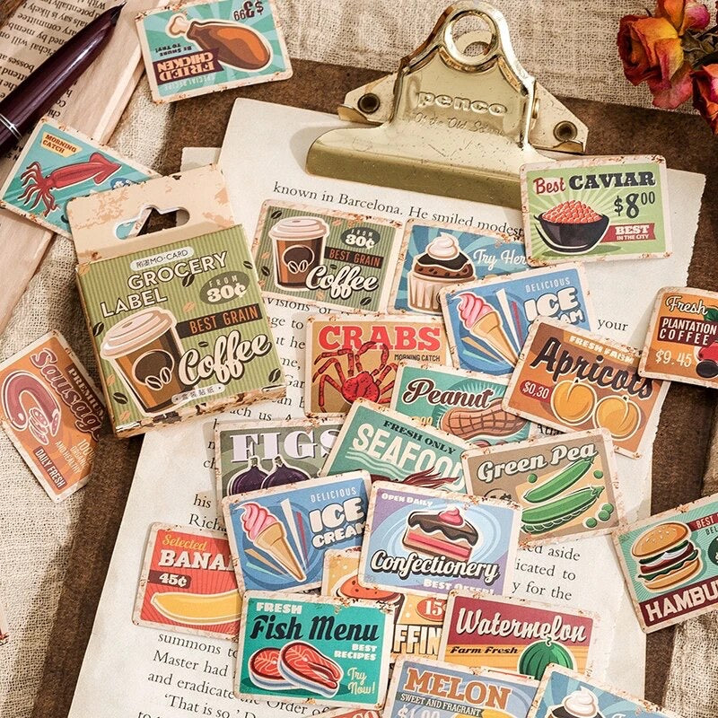 Retro Food Advertising Stickers | 45 Mini Box Scrapbooking | Journalling Stationery - SweetpeaStore