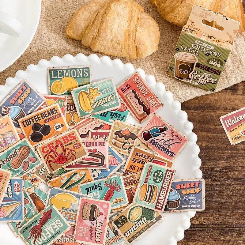 Retro Food Advertising Stickers | 45 Mini Box Scrapbooking | Journalling Stationery - SweetpeaStore