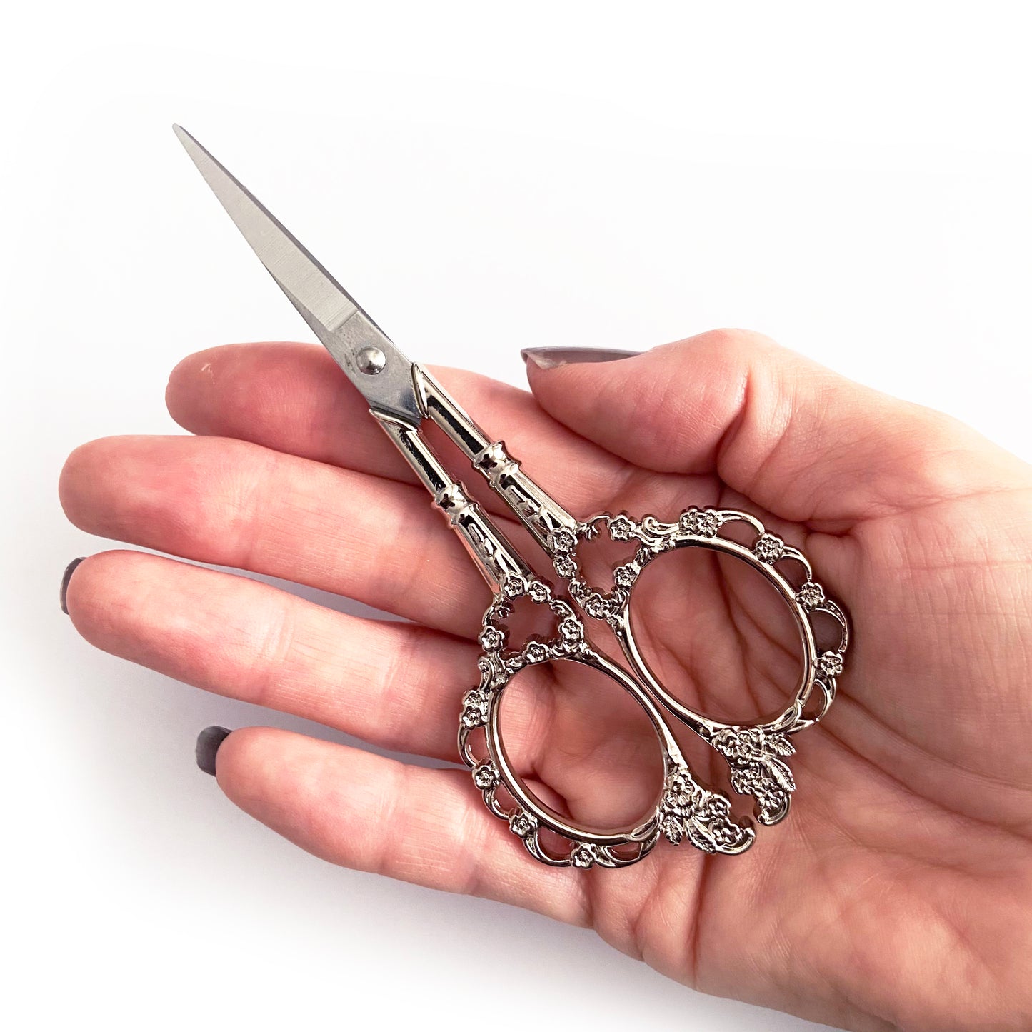 Silver Coloured Flower Scissors | Floral Handle Needlework Embroidery Quilting Craft Manicure Vintage Style - SweetpeaStore