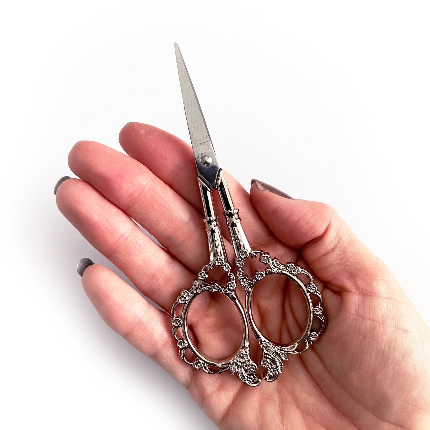 Silver Coloured Flower Scissors | Floral Handle Needlework Embroidery Quilting Craft Manicure Vintage Style - SweetpeaStore