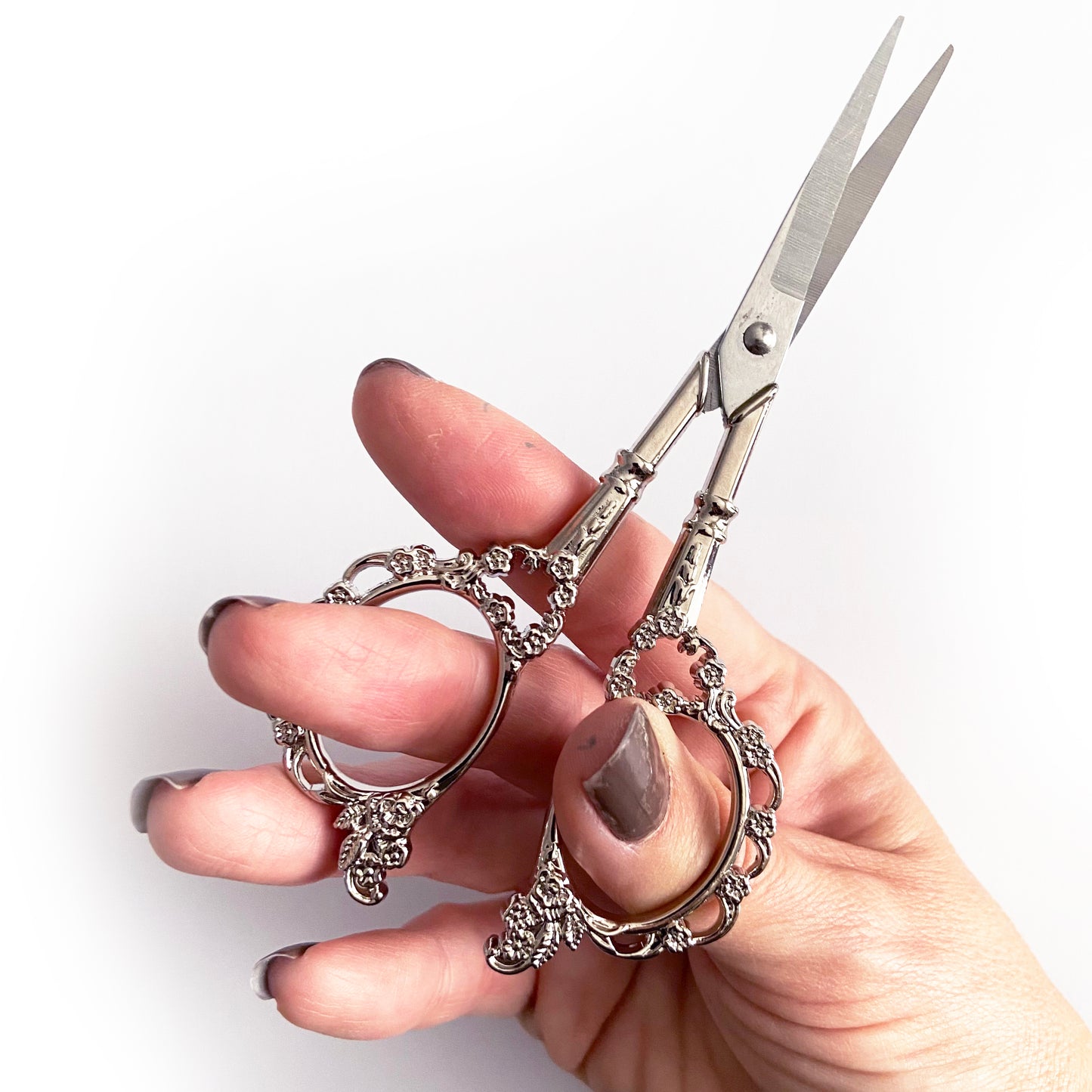 Silver Coloured Flower Scissors | Floral Handle Needlework Embroidery Quilting Craft Manicure Vintage Style - SweetpeaStore