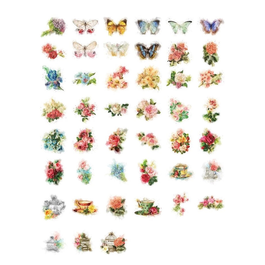 Vintage Flower Stickers | 45 Mini Box Scrapbooking Sticker | Journalling Stationery - SweetpeaStore