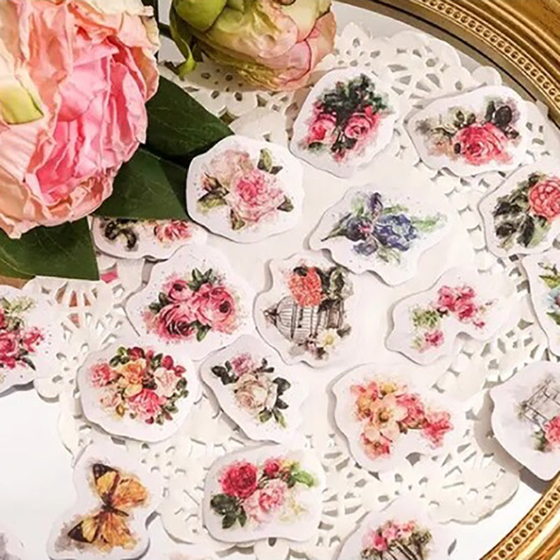 Vintage Flower Stickers | 45 Mini Box Scrapbooking Sticker | Journalling Stationery - SweetpeaStore