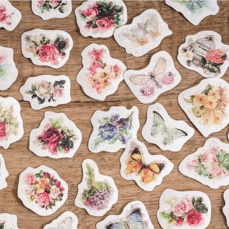 Vintage Flower Stickers | 45 Mini Box Scrapbooking Sticker | Journalling Stationery - SweetpeaStore