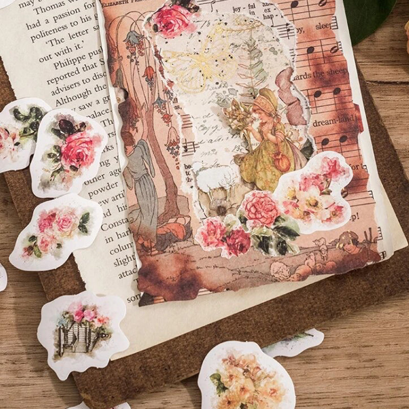 Vintage Flower Stickers | 45 Mini Box Scrapbooking Sticker | Journalling Stationery - SweetpeaStore