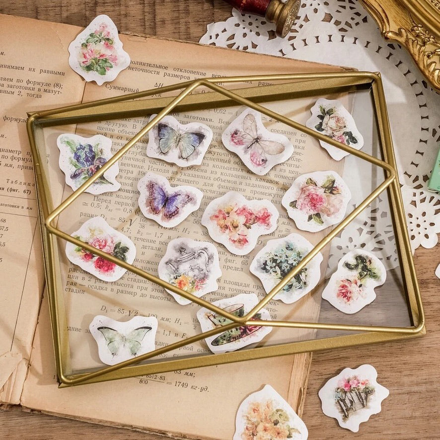 Vintage Flower Stickers | 45 Mini Box Scrapbooking Sticker | Journalling Stationery - SweetpeaStore