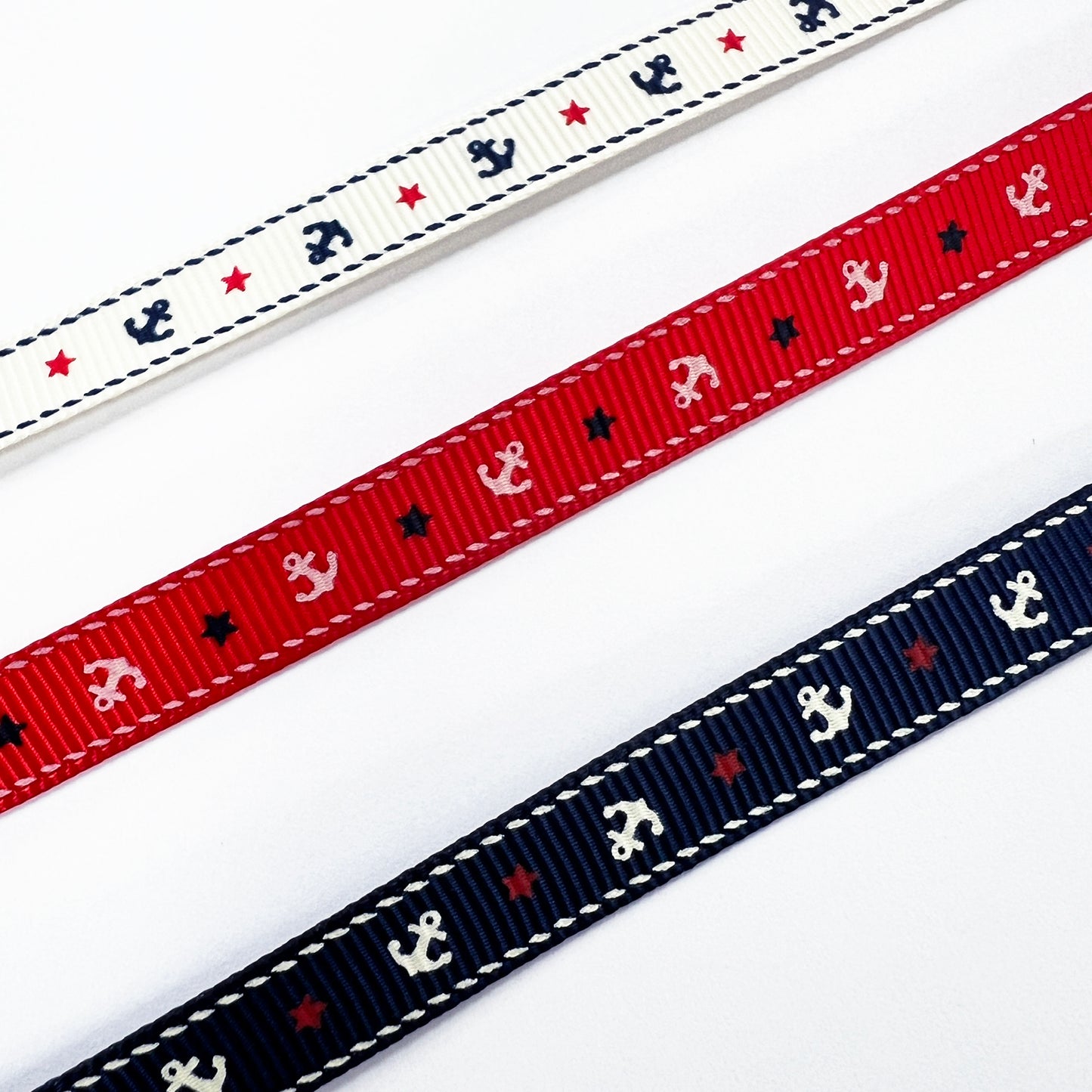 Anchor & Star Grosgrain Ribbon | 9mm Navy Red Cream | Nautical Seaside Theme Wrap Sewing Craft - SweetpeaStore