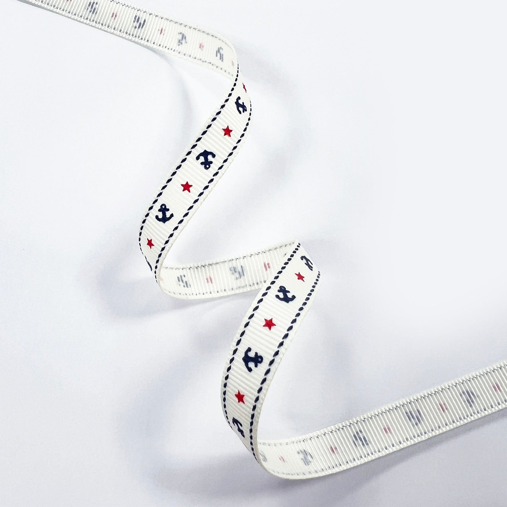 Anchor & Star Grosgrain Ribbon | 9mm or 16mm Cream | Nautical Seaside Theme Wrap Sewing Craft - SweetpeaStore