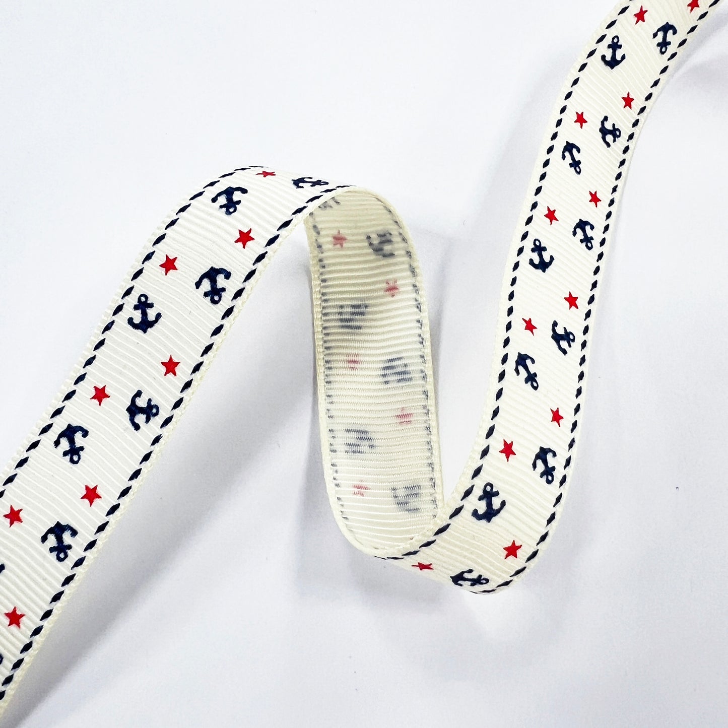 Anchor & Star Grosgrain Ribbon | 9mm or 16mm Cream | Nautical Seaside Theme Wrap Sewing Craft - SweetpeaStore