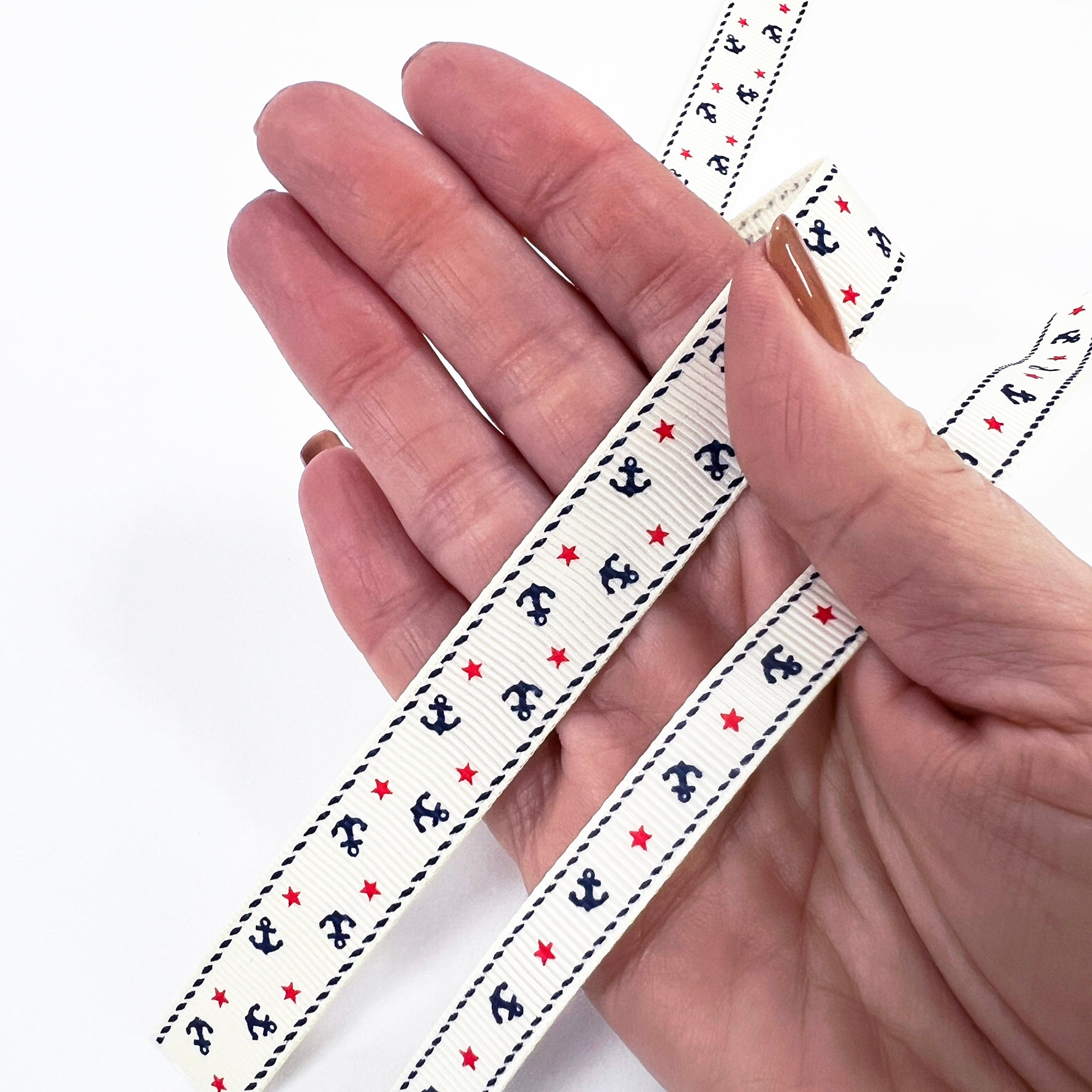 Anchor & Star Grosgrain Ribbon | 9mm or 16mm Cream | Nautical Seaside Theme Wrap Sewing Craft - SweetpeaStore