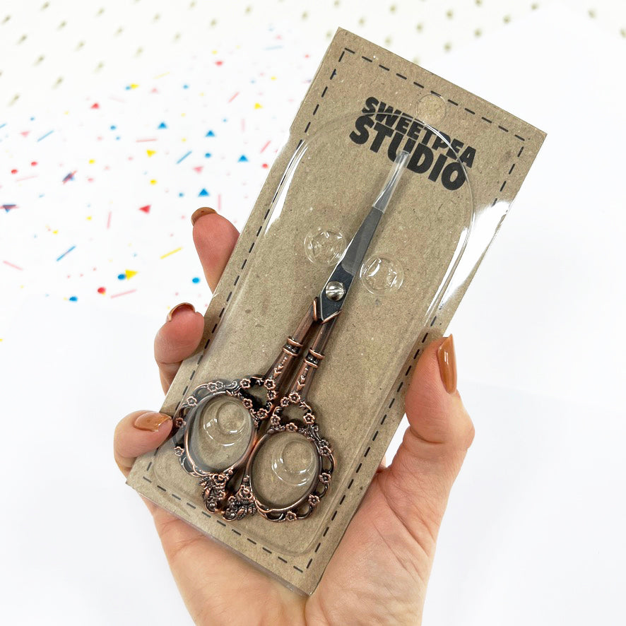 Rose Gold Coloured Flower Scissors | Floral Handle Needlework Embroidery Quilting Craft Manicure Vintage Style - SweetpeaStore