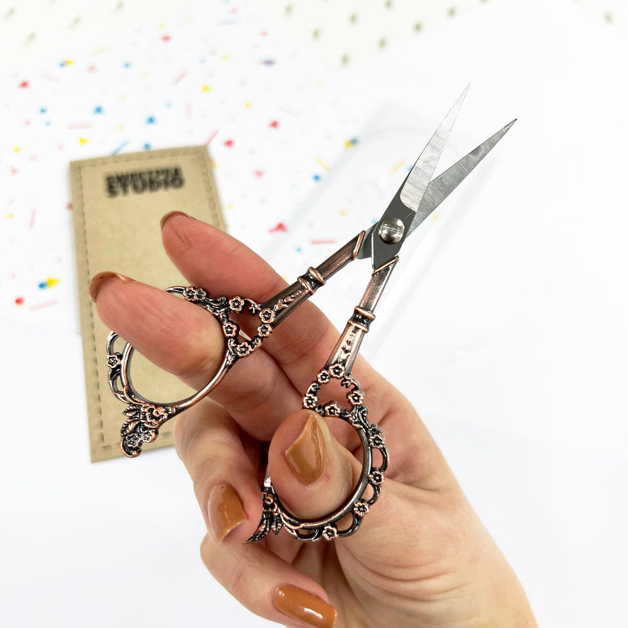 Rose Gold Coloured Flower Scissors | Floral Handle Needlework Embroidery Quilting Craft Manicure Vintage Style - SweetpeaStore