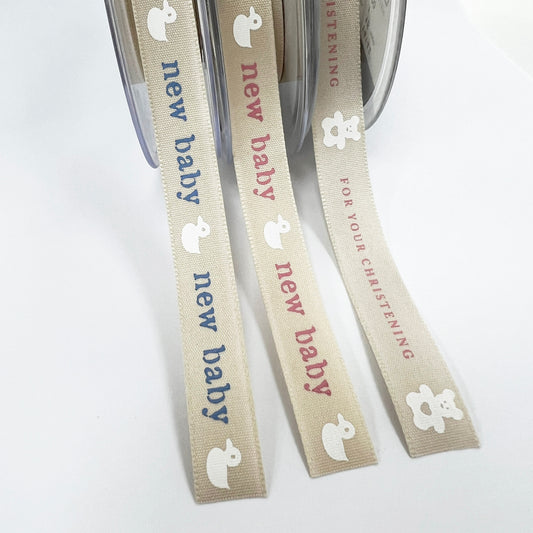New Baby & Christening Ribbon | Boy Girl Pink Blue Cream| 16mm 1m - 20m Roll  | Baby Shower Gender Reveal - SweetpeaStore