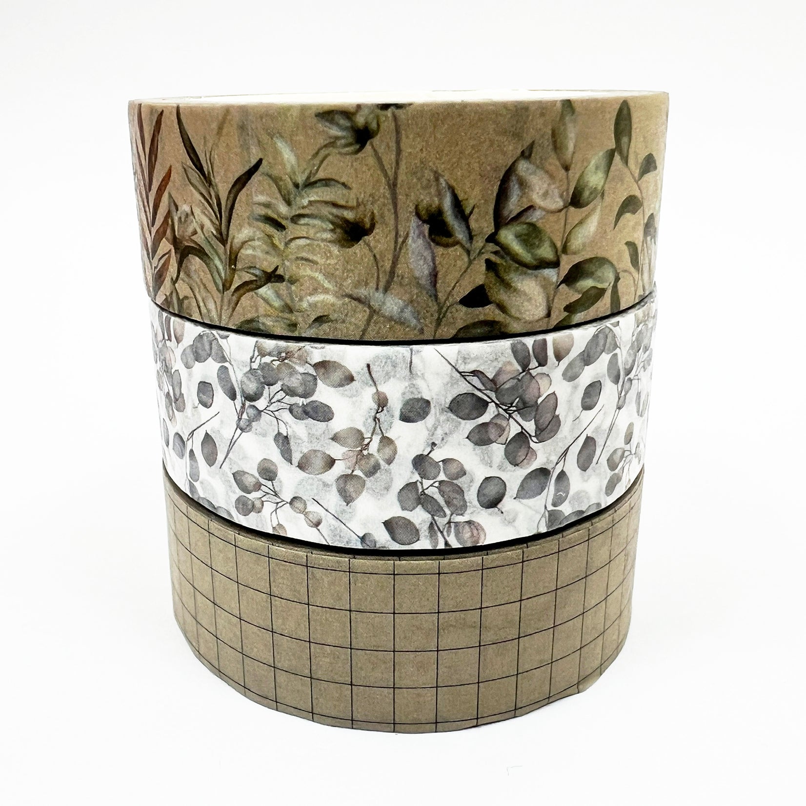 Foliage & Grid Washi Tape | Set Of Three | 15mm x 10m | Journalling Scrapbook Planner - SweetpeaStore