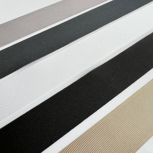Black Smoked Gray Bone Gray White Ribbon| Monochrome 25mm x 20m | Per Metre or FULL ROLL | Wrapping Craft