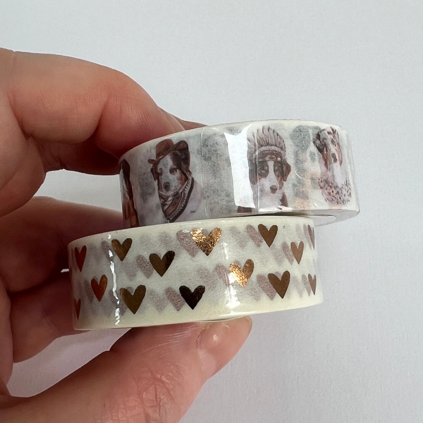 Puppy Love Paper Washi Tape Set | Cute Dogs | Rose Gold Hearts | 15mm x 10m Rolls | Journalling Scrapbook Planner - SweetpeaStore