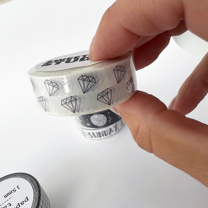 Washi Tape Set Of 5 | Paper Tape Journal Planner Kit | Black & White | 5 x 1.5cm x 10m Rolls - SweetpeaStore