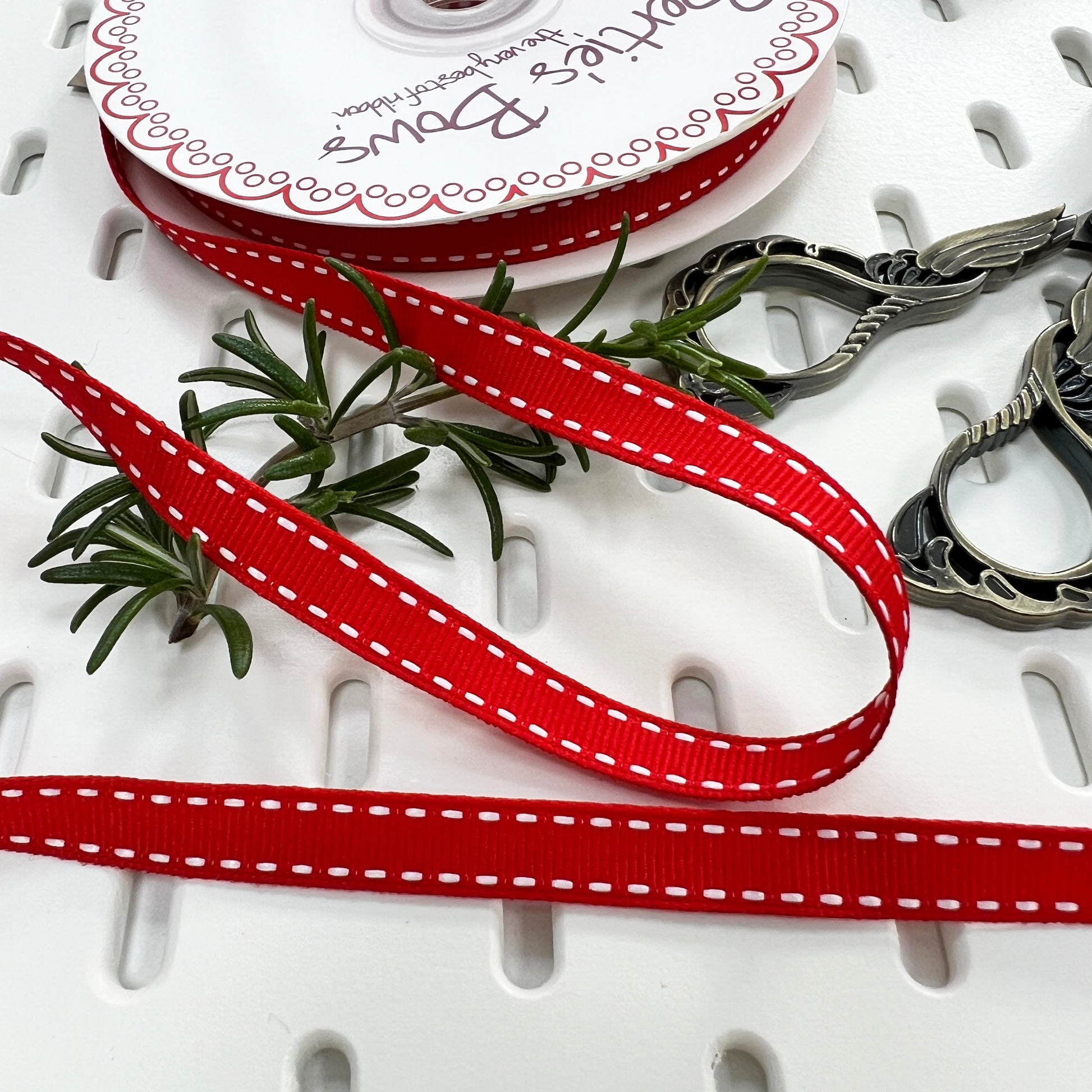 Red & White Stitch Ribbon 9mm | Valentine's Wrap & Craft | Metre or Roll - SweetpeaStore
