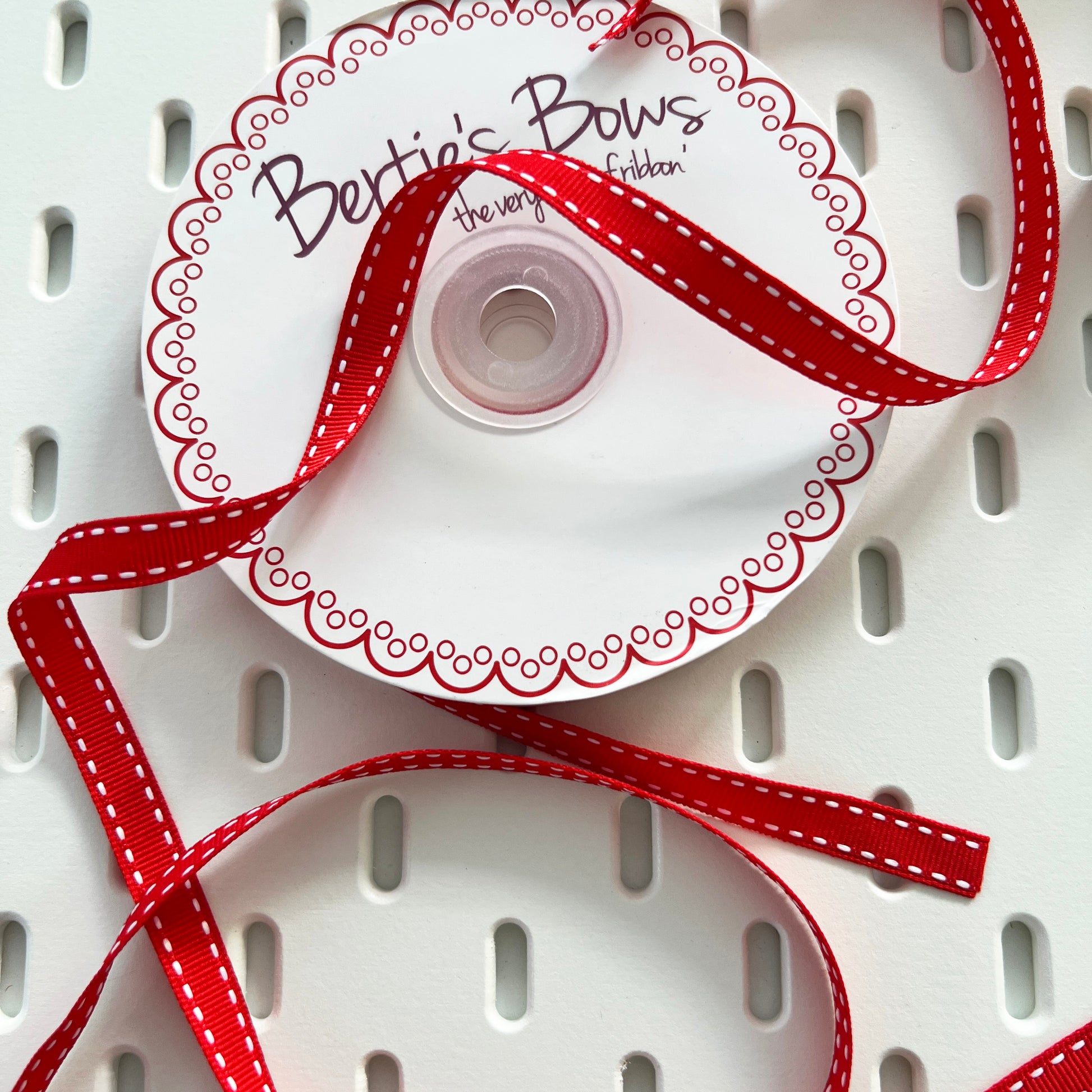 Red & White Stitch Ribbon 9mm | Valentine's Wrap & Craft | Metre or Roll - SweetpeaStore