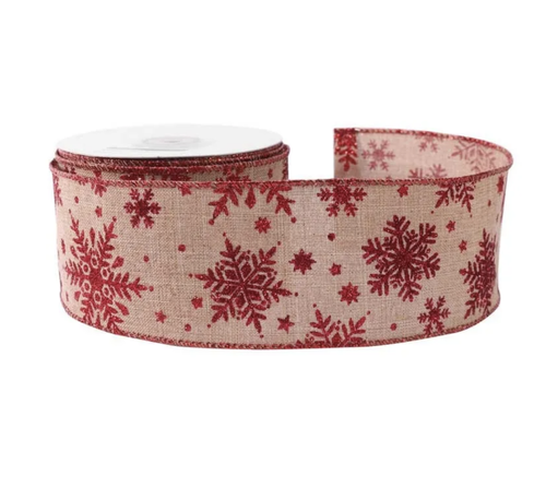 Wired Christmas Ribbon | Red Glitter Snowflake | 63mm x 10 yard Roll 2.5 inch | Bows Wrapping - SweetpeaStore