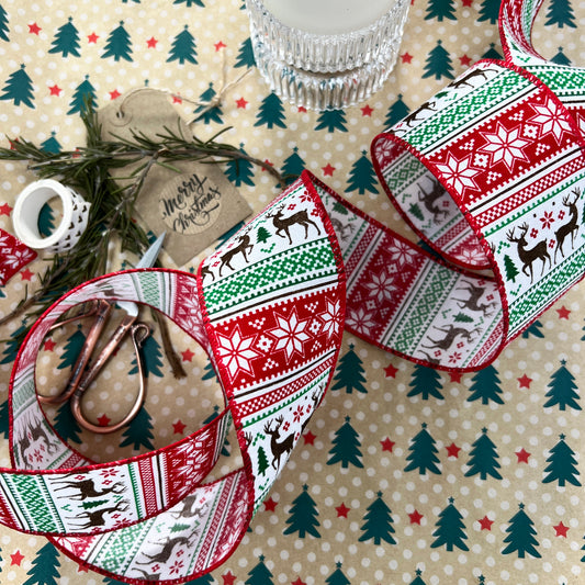 Christmas Ribbon | 63mm x 10 yard Roll 2.5 inch | Wired Wreath Tree Bows Wrapping Red - SweetpeaStore