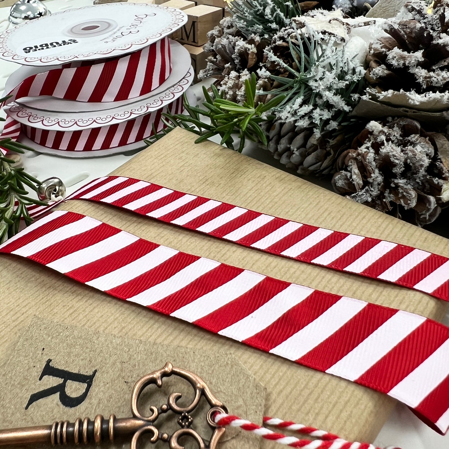 Stripe Ribbon 16mm 25mm Red & White Candy Cane Grosgrain | Christmas Wrapping Craft Wreath Bows | Metre or 25m Roll - SweetpeaStore