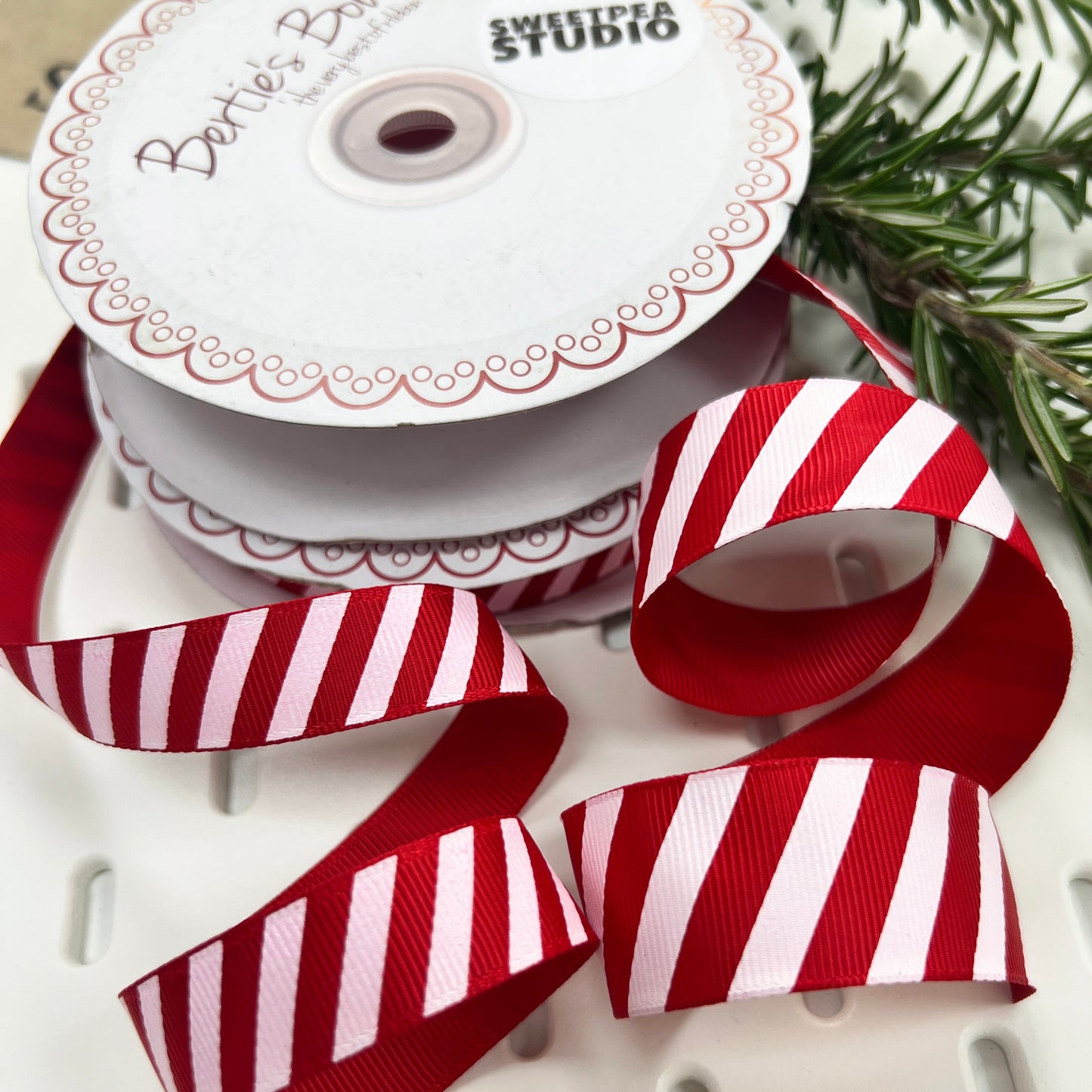 Stripe Ribbon 16mm 25mm Red & White Candy Cane Grosgrain | Christmas Wrapping Craft Wreath Bows | Metre or 25m Roll - SweetpeaStore