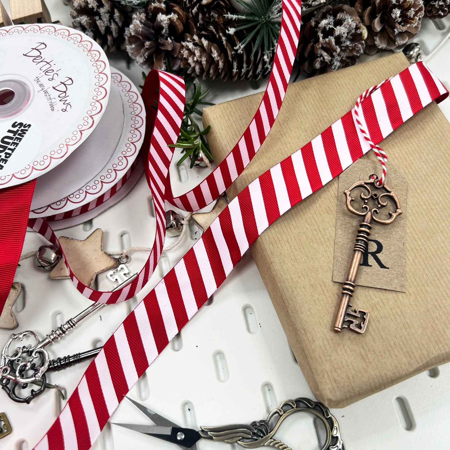 Stripe Ribbon 16mm 25mm Red & White Candy Cane Grosgrain | Christmas Wrapping Craft Wreath Bows | Metre or 25m Roll - SweetpeaStore