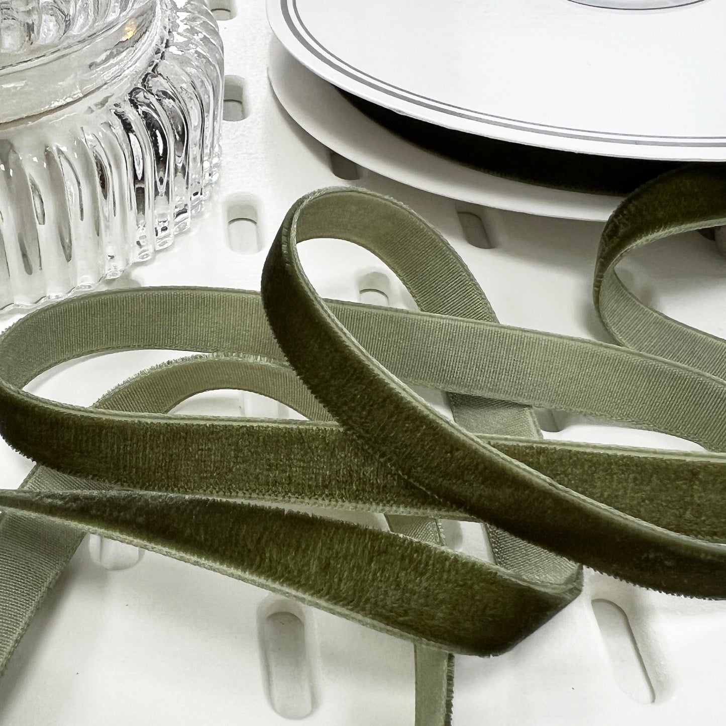 9mm Green Sage Velvet Ribbon | 1m or Full Roll | Single Sided | Invitations Craft Decorations Decor - SweetpeaStore