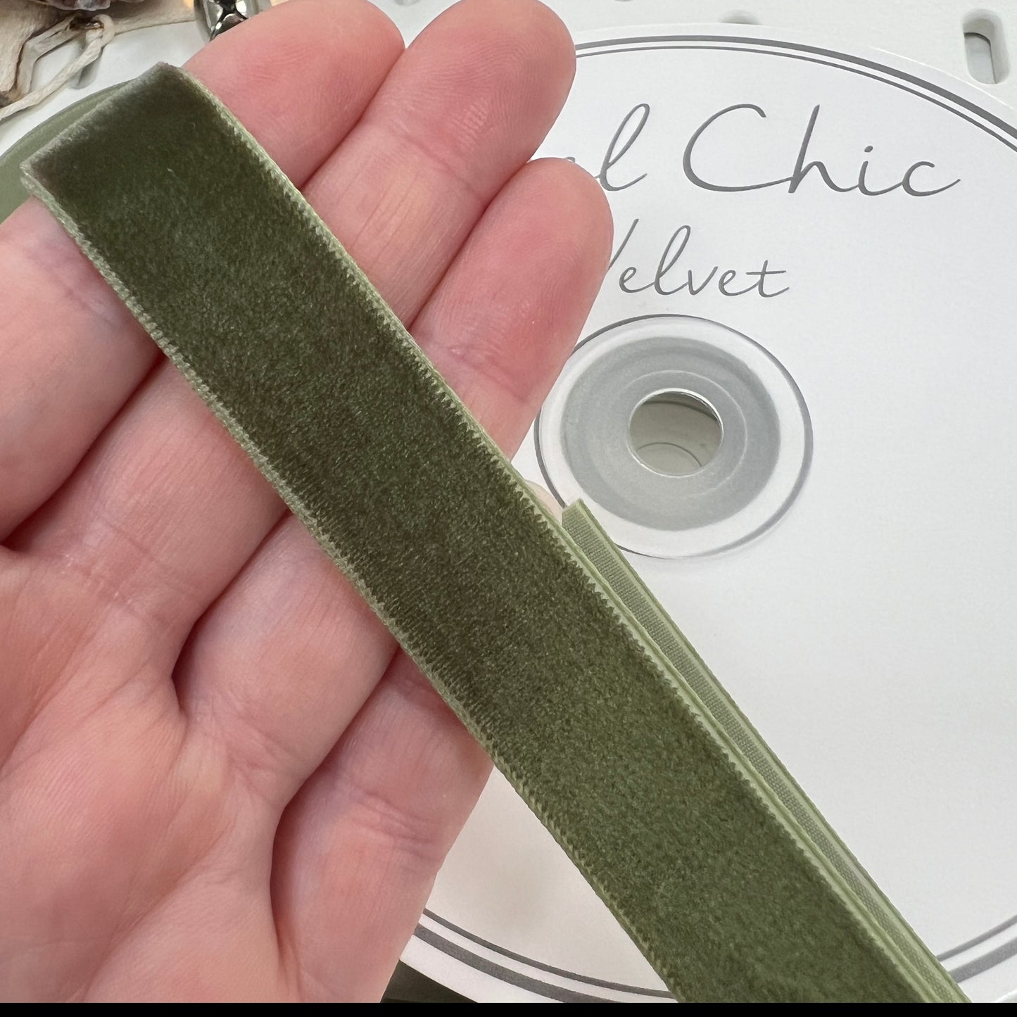 16mm Green Sage Velvet Ribbon | 1m or Full Roll | Single Sided | Invitations Craft Decorations Decor - SweetpeaStore
