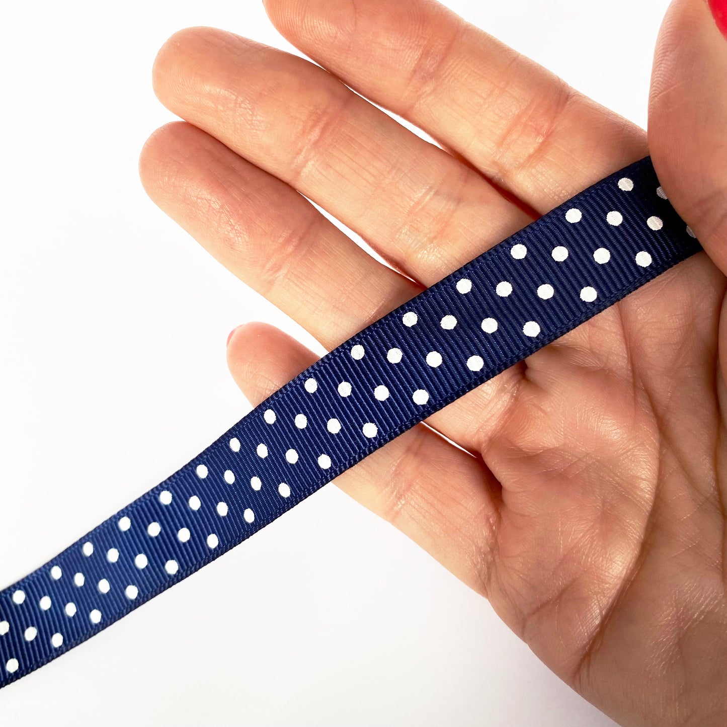 Spot Grosgrain Ribbon | Navy Blue 16mm Polka Dot Spot | 1m 25m Roll - SweetpeaStore