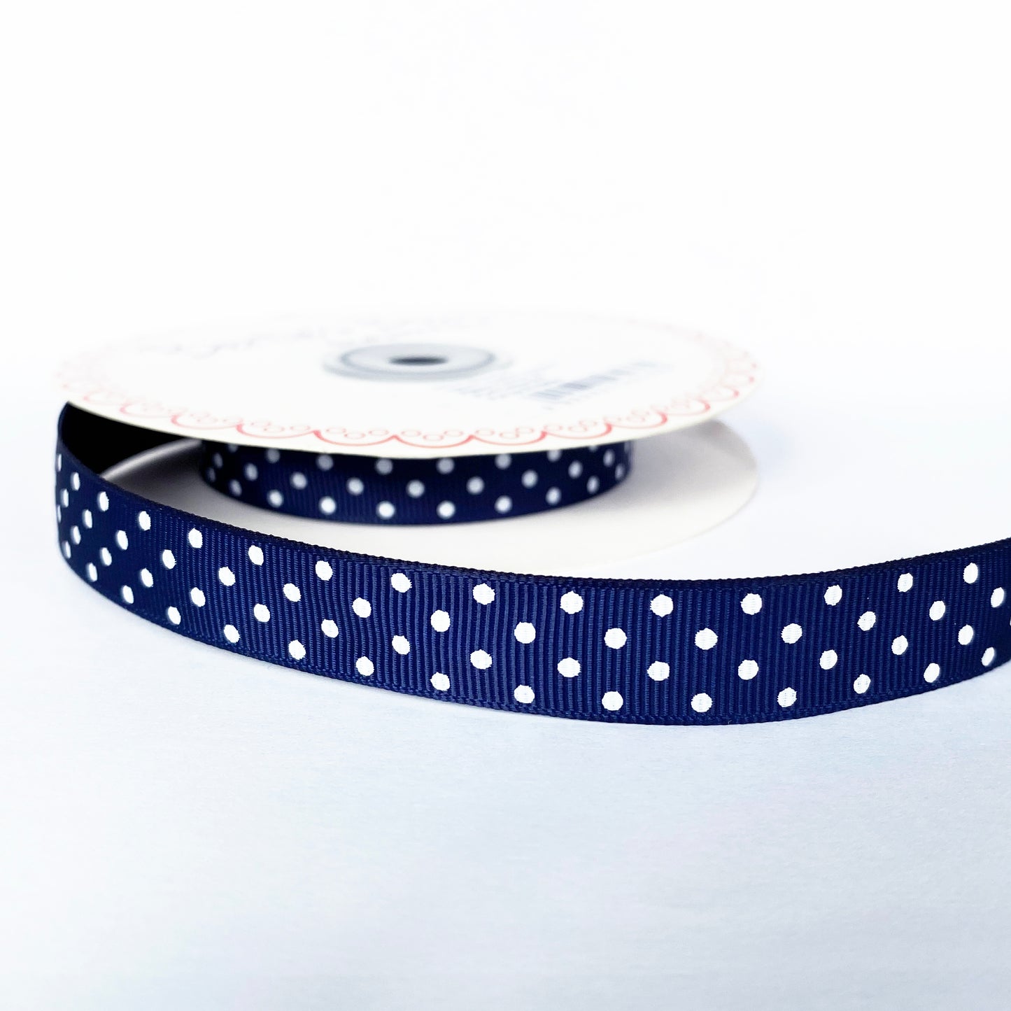 Spot Grosgrain Ribbon | Navy Blue 16mm Polka Dot Spot | 1m 25m Roll - SweetpeaStore