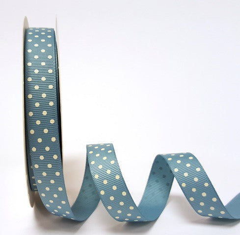 Spot Grosgrain Ribbon | Vintage Blue 16mm Polka Dot Spot | 1m 25m Roll - SweetpeaStore