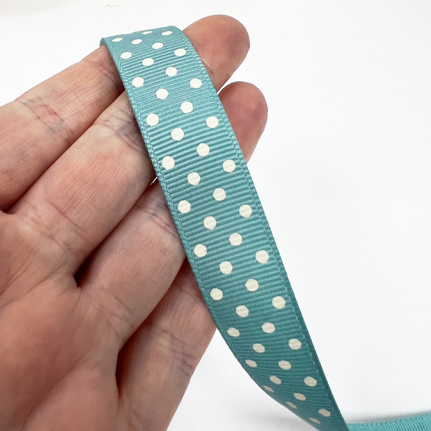Spot Grosgrain Ribbon | Vintage Blue 16mm Polka Dot Spot | 1m 25m Roll - SweetpeaStore