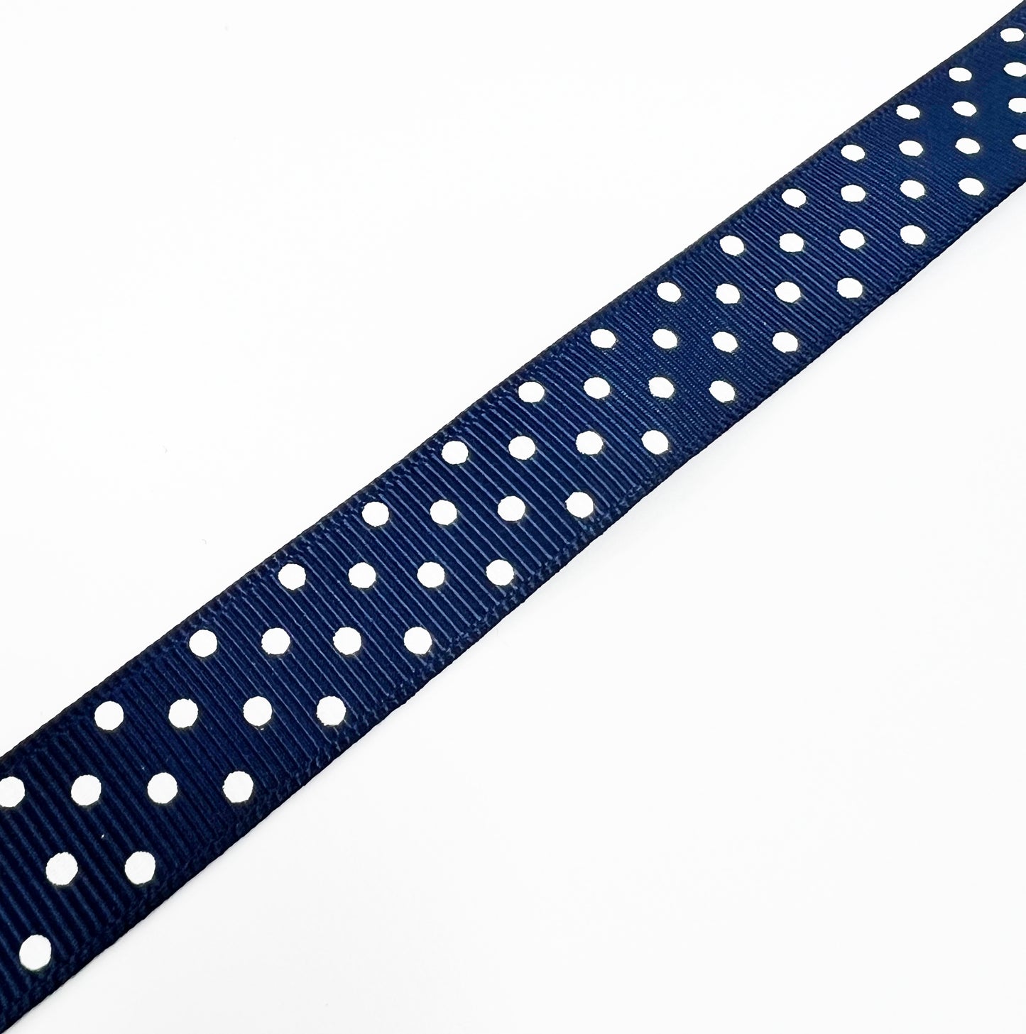 Spot Grosgrain Ribbon | Navy Blue 16mm Polka Dot Spot | 1m 25m Roll - SweetpeaStore