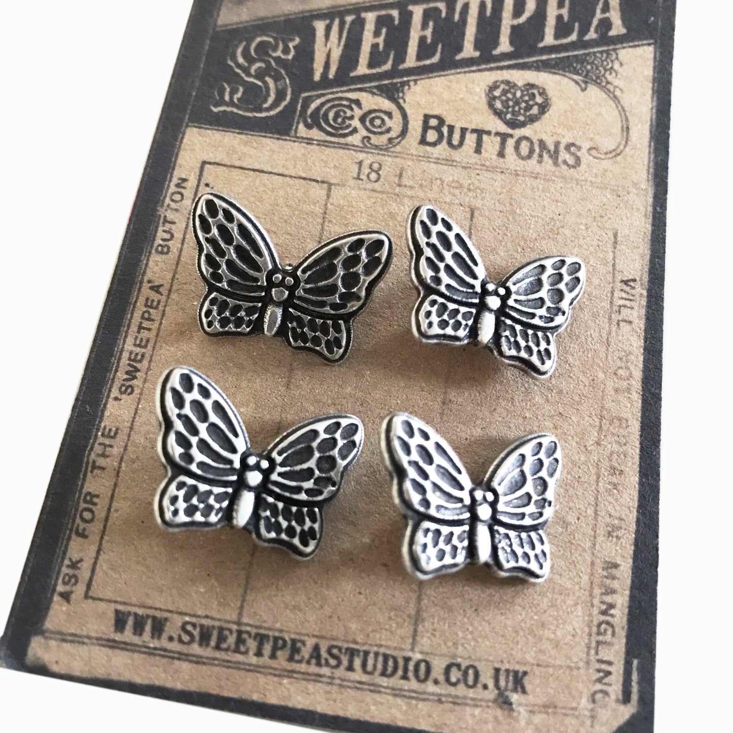 4 Silver Metal Butterfly Buttons